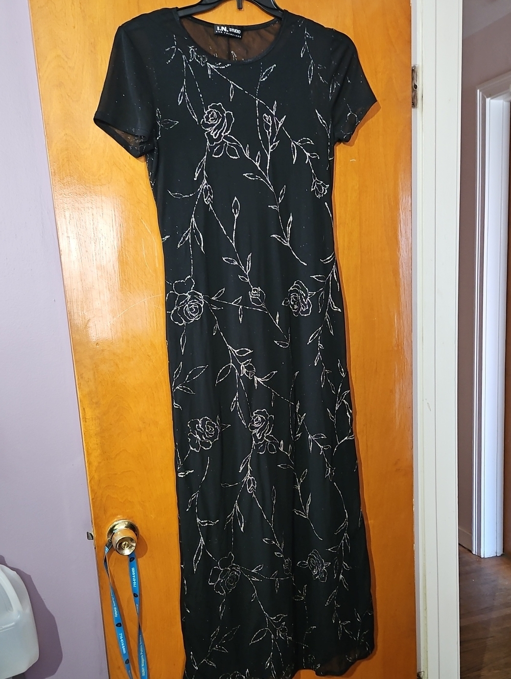 I.N. San Francisco Black Maxi Dress with Silver Floral Accents